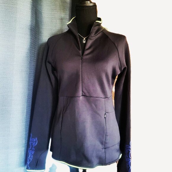 Athleta Jackets & Blazers - Athleta Women's Black/Lime/Purple 1/4 Zip Fitted Fleece Pullover - Size M